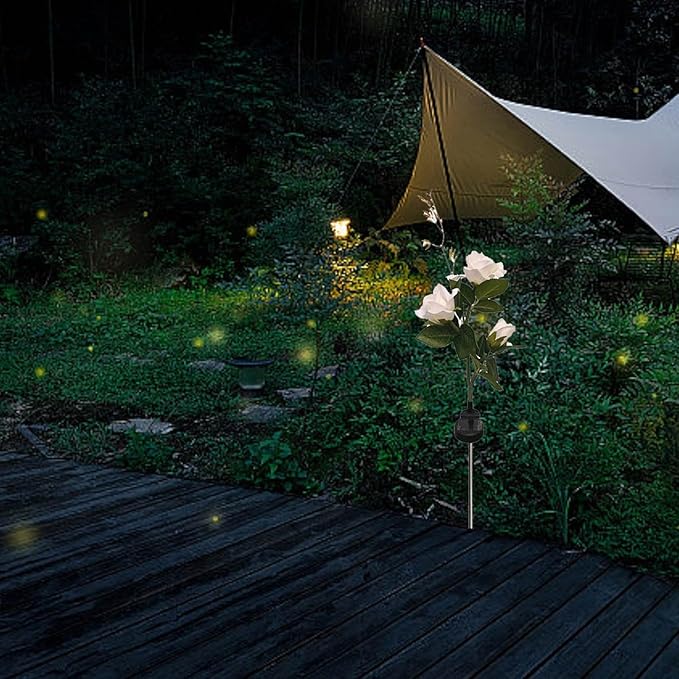 Solar Garden Lights,Solar Flowers Outdoor Waterproof with Rose, Garden Lights Solar Powered Waterproof, Solar Flower Lights, Solar Lights for Outside Garden Patio Yard Decorations (White)