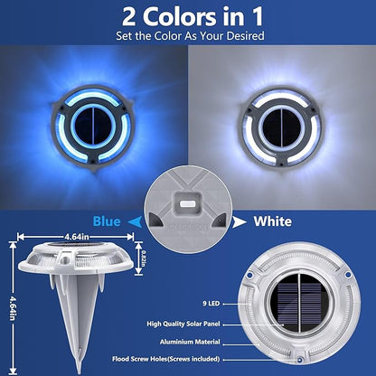 Brizled 12 Pack Solar Driveway Lights, 2 Colors in 1 Outdoor Dock Lights, IP67 Waterproof Deck Lighting Marine Light, Road Marker Solar Light for Sidewalk Pathway Walkway Garden Yard(Cool White/Blue)