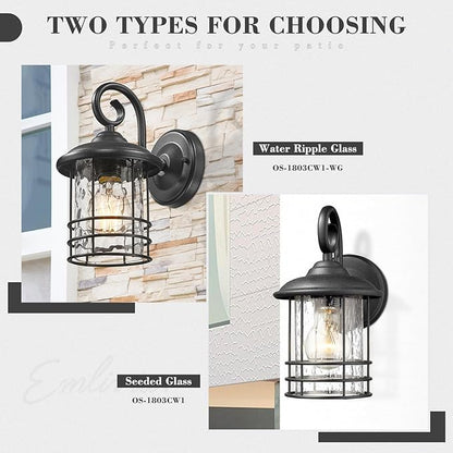 Emliviar 1-Light Outdoor Wall Lantern 2 Pack, Exterior Wall Lamp Light in Black Finish with Clear Seeded Glass -Twin Pack, OS-1803CW1