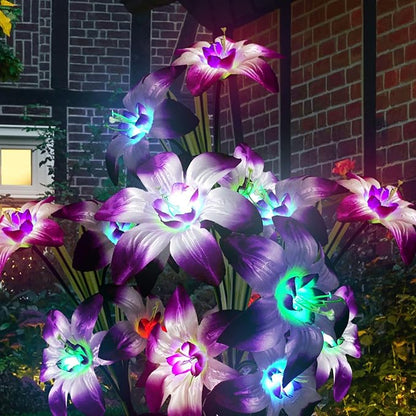 Solar Lily Flower Garden Lights Outdoor Decorative, 7 Color Changing Solar Flower Lights Waterproof, 40H Solar Powered Pathway Lights for Yard Lawn Patio Walkway Landscape