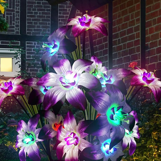 Solar Lily Flower Garden Lights Outdoor Decorative, 7 Color Changing Solar Flower Lights Waterproof, 40H Solar Powered Pathway Lights for Yard Lawn Patio Walkway Landscape