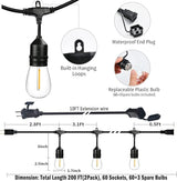 200FT String Lights for Outside LED Patio Lights Outdoor Waterproof with 63 Shatteproof Edison Lights Outdoor | Lumora