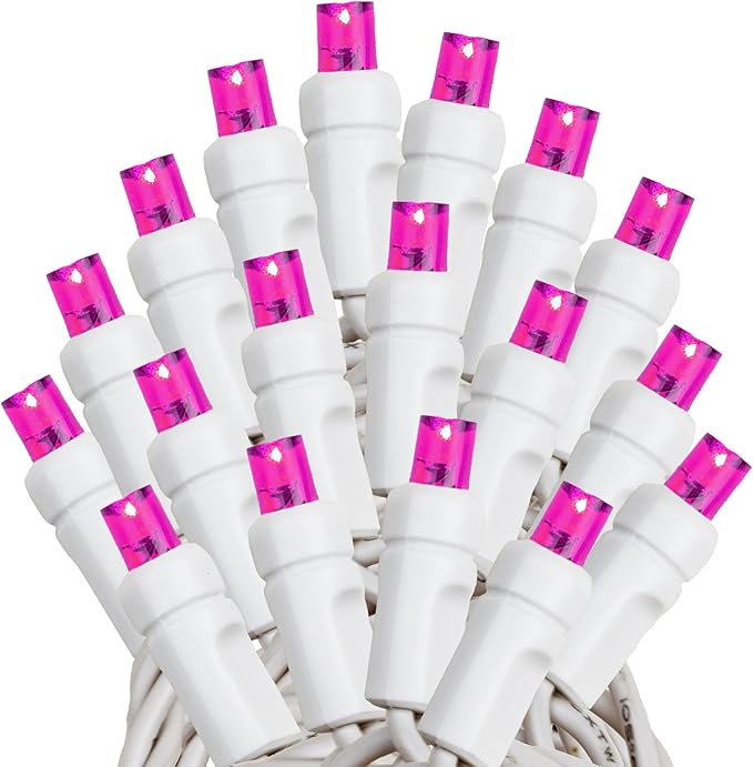 Novelty Lights 25ft Christmas String Lights, 50 Pink LED Bulbs on White Wire, 6" Spacing, Connectable Indoor Outdoor Commercial Grade Lighting for Holidays Patio Weddings