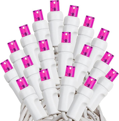 Novelty Lights 25ft Christmas String Lights, 50 Pink LED Bulbs on White Wire, 6" Spacing, Connectable Indoor Outdoor Commercial Grade Lighting for Holidays Patio Weddings