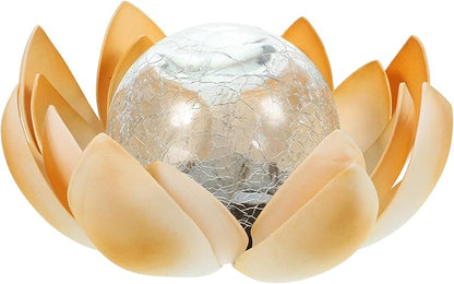 Solar Lotus LED Light Crackle Glass Solar Power Yard Landscape Lawn Lamp Yellow for Garden Path Outdoor Decoration