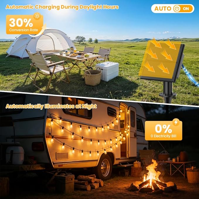 50FT Solar String Lights Outdoor Waterproof IP65 with USB-Charging , Solar Powered LED Patio Lights with 25+2 | Lumora