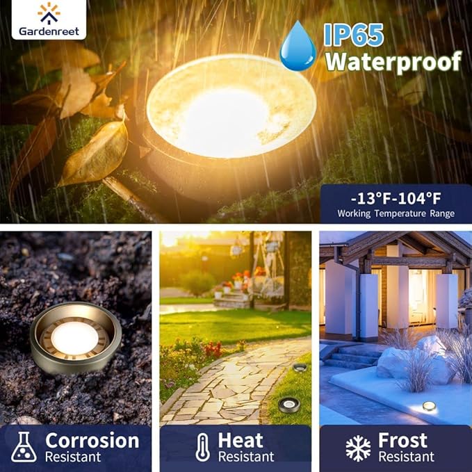 Gardenreet Low Voltage Brass Well Lights - LED Weatherproof 12V In-Ground Replaceable Bulb - Outdoor Path Light | Lumora