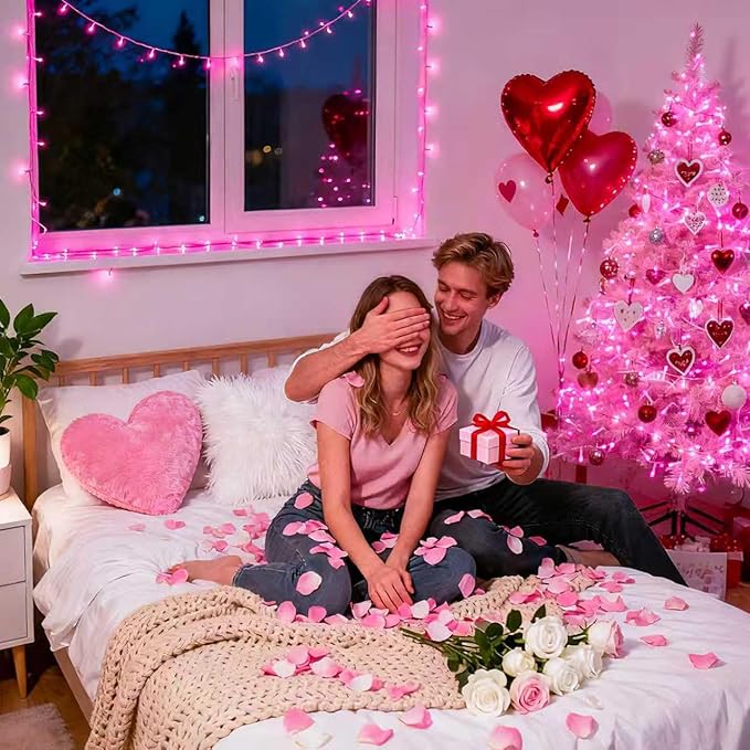 JMEXSUSS Pink Christmas String Lights 600 LED 168ft Remote Timer Clear Wire Pink Fairy Lights for Romantic Dinner Bedroom Tree Outdoor Patio Wedding Party Christmas Room Decor