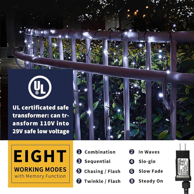 XTF2015 105ft 300 LED Christmas String Lights, End-to-End Plug 8 Modes - UL Certified - Outdoor Indoor Fairy Lights | Lumora