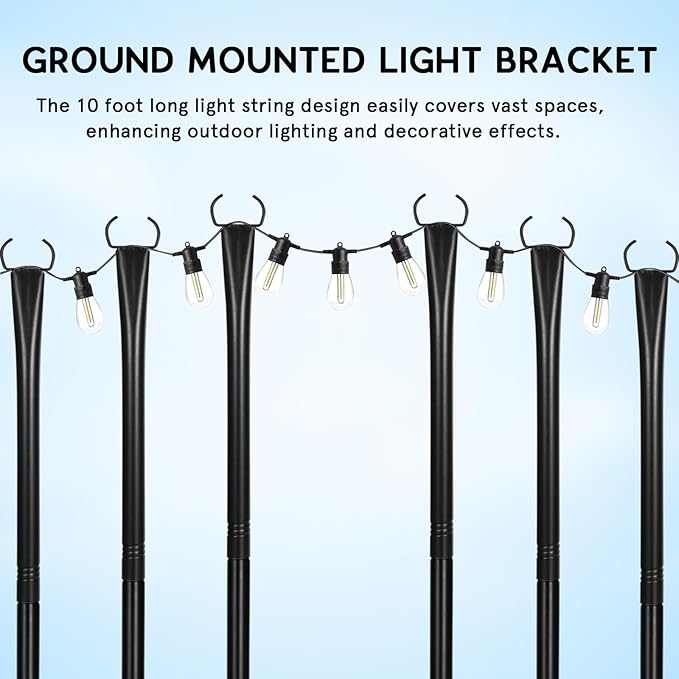 Operitacx 6 Pack Adjustable Outdoor String Light Poles with Heavy Duty Metal Stakes for Patio Garden Lawn Backyard | Lumora