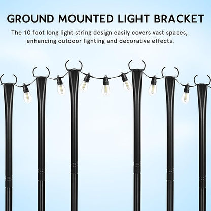 Operitacx 6 Pack Adjustable Outdoor String Light Poles with Heavy Duty Metal Stakes for Patio Garden Lawn Backyard, Metal Light Posts for Party & Wedding - Rustproof and Sturdy