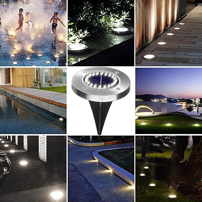 Solar Ground Lights - 20 LED, 12 Pack Outdoor Disk Lights - Waterproof in-Ground Garden Light Set for Pathway, Lawn | Lumora