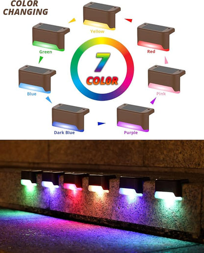8 Pack Solar Deck Lights,Stair Waterproof Color Changing Solar Lights Pool Side Outdoor for Fence,Pool,Step,Patio,Backyard