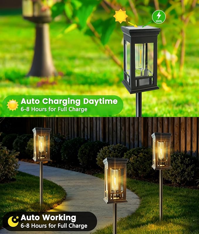 10 Pack Solar Pathway Lights Outdoor, Taller Bright Solar Path Lights Waterproof, Auto On/Off Solar Powered Garden | Lumora