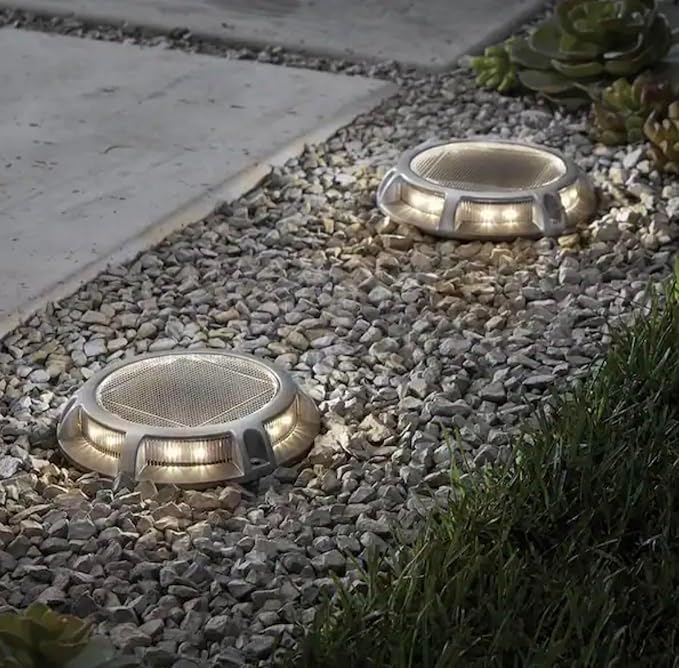 Solar Deck Lights, Stainless Steel, LED, Outdoor Pathway Lighting, 4 Pack, Waterproof, Driveway and Stair Step Illumination