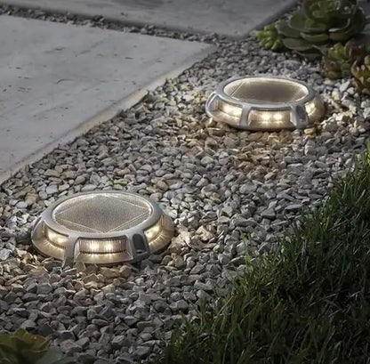 Solar Deck Lights, Stainless Steel, LED, Outdoor Pathway Lighting, 4 Pack, Waterproof, Driveway and Stair Step Illumination