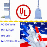 150 LED Red White and Blue US Flag Lights, UL Certified and Commercial Grade 50 Ft White Wire 3-Colored Christmas | Lumora