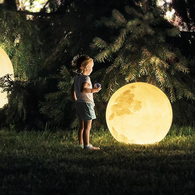 Wiring Powered Globe Shape Outdoor Light,Waterproof Moon Lamp with Resin Lampbody,Unique Outdoor Lighting for Staircase Swimming Pool and Yard(15.74" D)