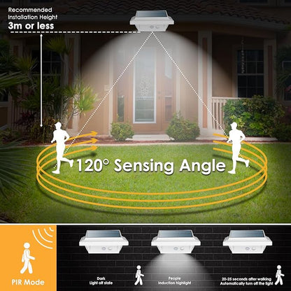 UniqueFire Solar Lights Outdoor, 40 LEDs, Motion Sensor, Wall Mount, White, Cool White, 4 Pack