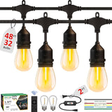 50FT Outdoor String Lights Waterproof with 30+2 Bulbs (1.5FT Bulbs Spacing), Remote & Dimmer, Commercial Grade | Lumora