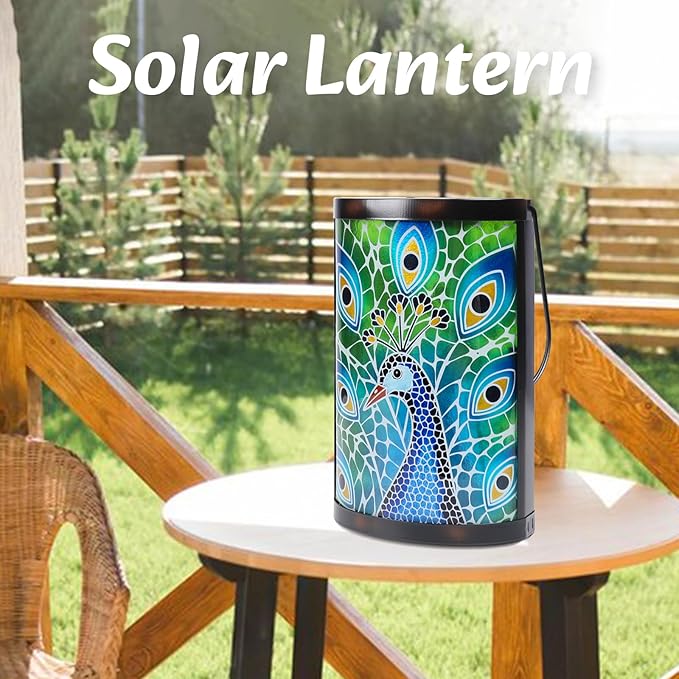 Hanging Solar Lantern Outdoor Waterproof Peacock Solar Lights Glass Tabletop Decorative Lamp for Outdoor Patio | Lumora