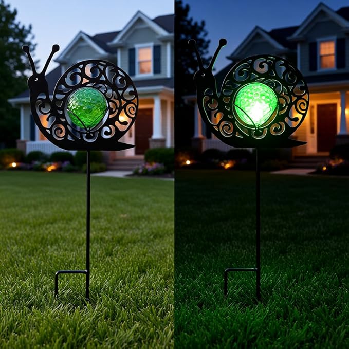 Snail Solar Lights Outdoor Decorations, 2 Pack Metal Iron Solar Stake Lights for Yard, Garden, Lawn Decor