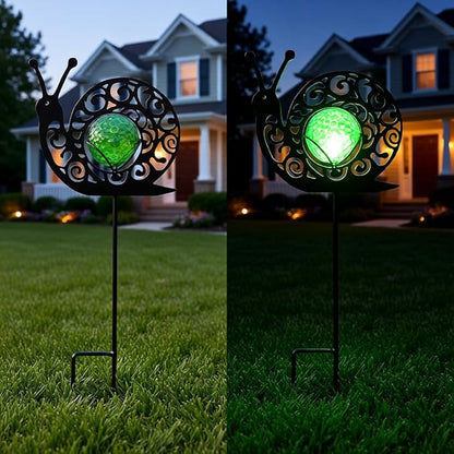 Snail Solar Lights Outdoor Decorations, 2 Pack Metal Iron Solar Stake Lights for Yard, Garden, Lawn Decor