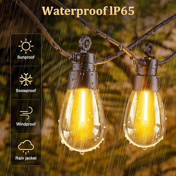 150FT Dimmable Outdoor Patio Lights - Remote Control LED String Lights with 43+2 IP65 Waterproof Shatterproof | Lumora