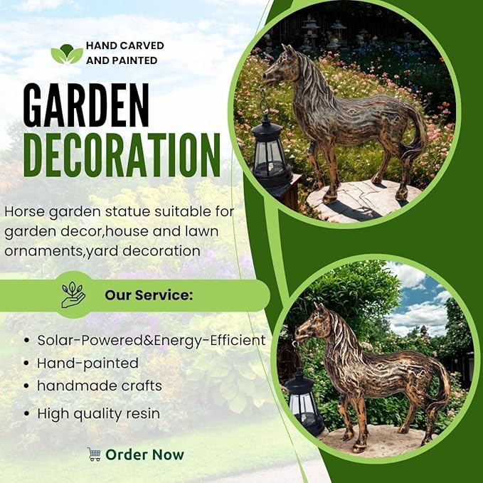 Horse Garden Statue with Solar Lantern,Garden Outdoor Horse Figurines Decor for Farmhouse Patio Yard Lawn Home Gifts for Mom Grandma Wome Housewarming Christmas Birthday (Bronze)