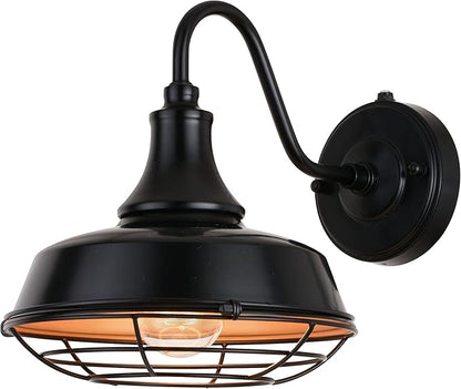 VAXCEL Dorado 10.25 in. H 1-Light Dark Bronze and Light Gold Dusk to Dawn Sensor Industrial Outdoor Wall Sconce, Gooseneck Metal Shade, LED Compatible for Exterior Porch Patio Front Door or Garage