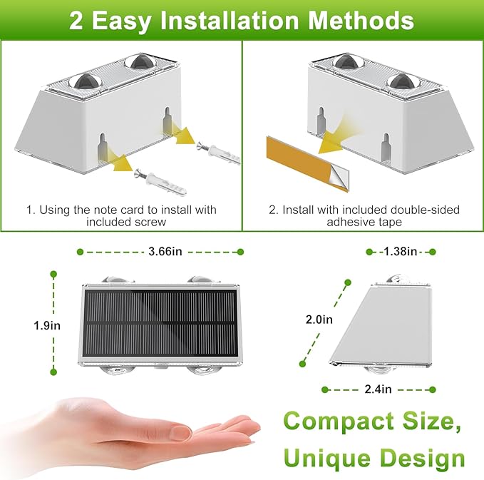 LANSOW Solar Fence Lights 12 Pack, Solar Powered Lights Outdoor Waterproof, 9-Mode Warm/Cool White & RGB Up-Down Led Spot Wall Lights Dusk to Dawn Decor for Backyard, Deck, Patio, Pool, Railing(White)
