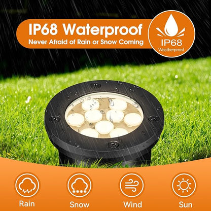 9W Landscape Lights Outdoor, 120V In-Ground Lights IP68 Waterproof 2700K Warm White Outdoor Well Lights for Yard Pathway Driveway Deck, 8 Pack