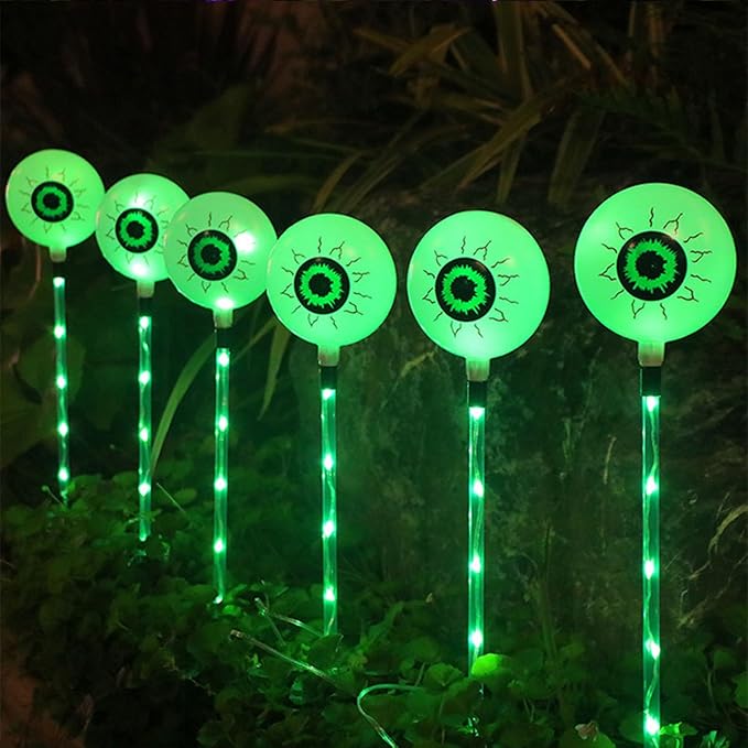 6Pcs Solar Powered Halloween Eyeball Pathway Lights for Halloween Decorations, Solar Stake Lights Solar for Garden Yard Patio Pathway (Green)