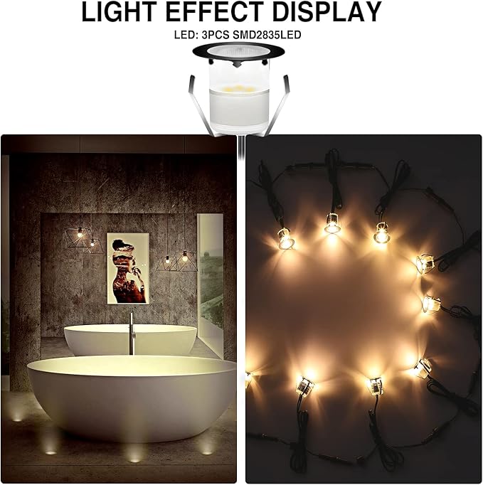 Low Voltage LED Deck Light Kit Stainless Steel Waterproof Recessed Wood Decking Stairs Garden Yard Patio Decor Lamp Outdoor LED Lighting Black Border(Warm White, 10pcs)