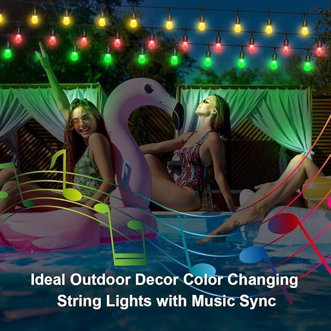 96ft Smart LED Outdoor String Lights, IP65 Music Sync Color Changing, 30 WiFi S14 Shatterproof Bulbs, Works with Alexa Google Assistant, for Patio Cafe St. Patrick's Day Holiday Decor