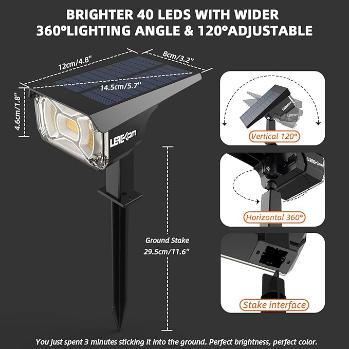 3 Brightness Modes Solar Outdoor Lights with Super Bright 40LEDs, 360 Adjustable Lighting Angle, USB Charging | Lumora