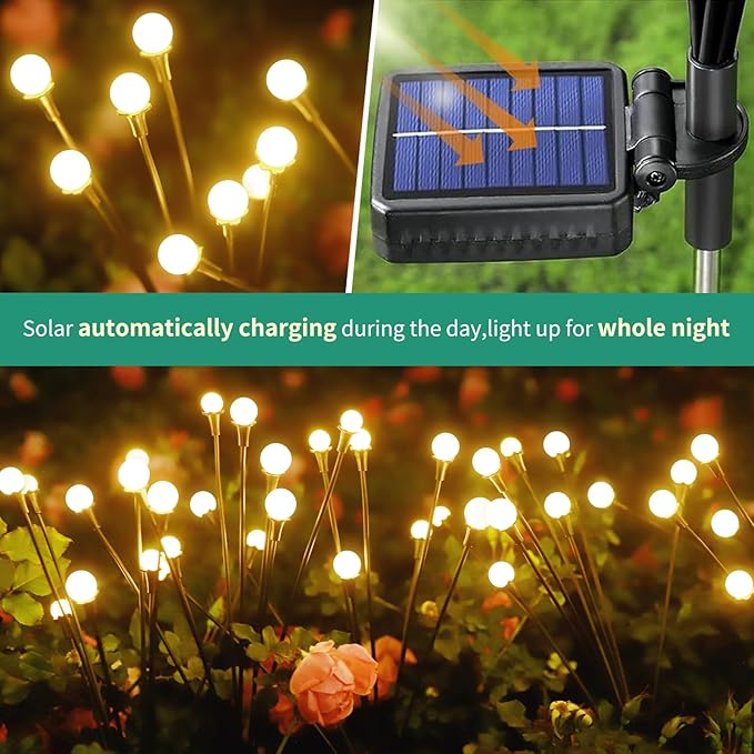 Solar Lights Outdoor Waterproof 4 Pack of 32 LEDs Garden Patio Firefly Decoration Unique Gifts Women Grandparents | Lumora