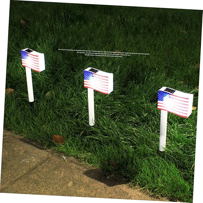 MERRYHAPY Solar American Flag Lawn Light Patriotic Solar Stake Light for Garden Yard Patio Pathway Outdoor Landscape Lighting