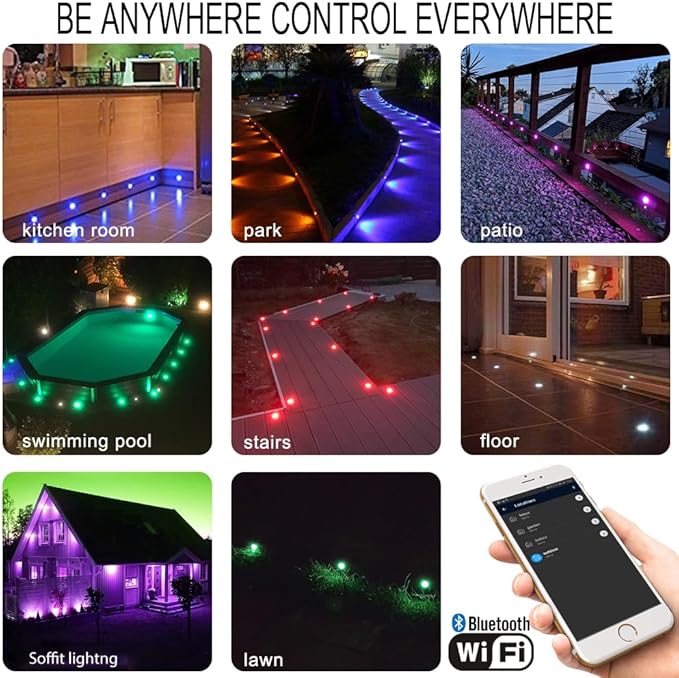 LED Deck Light Kit, 10pcs Φ1.77” WiFi Wireless Smart Phone Control Low Voltage Recessed RGBW Deck Lights with | Lumora
