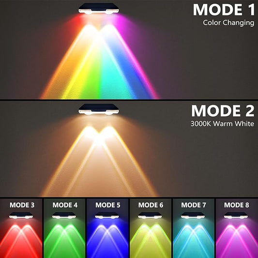 Solar Fence Lights Outdoor Waterproof Led, Fixed Colors/Color Changing/3000K, 50 Lumens Fence Lights Solar Powered for Wall/Patio/Outside/Post/Yard/Stair, Auto ON/Off Deck Lighting (8 Pack)