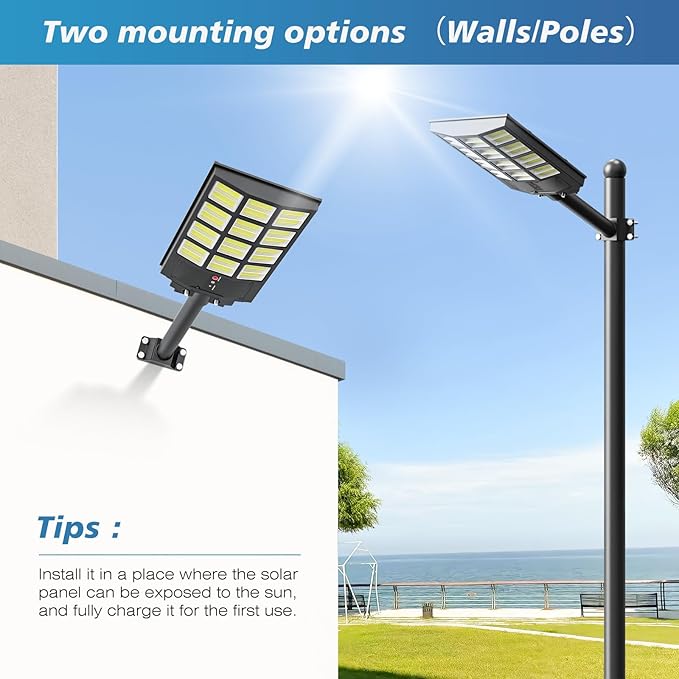 Sunwish Solar Lights Outdoor Waterproof 5000W, 6500K LED Solar Street Light with Motion Sensor & Dusk to Dawn, Security Flood Lights Outdoor with Remote Control for Parking Lots, Yard, Garage