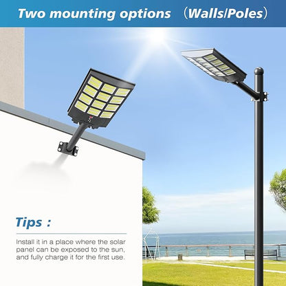 Sunwish Solar Lights Outdoor Waterproof 5000W, 6500K LED Solar Street Light with Motion Sensor & Dusk to Dawn, Security Flood Lights Outdoor with Remote Control for Parking Lots, Yard, Garage