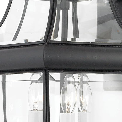 Quoizel Newbury Outdoor Wall Lantern, 23 Inch 3-Light Mystic Black Wall Sconce, French Country Exterior Wall Lantern Fixture, E12 Base, Clear Glass, Outside Lights for Patio, Porch, Garage or Yard