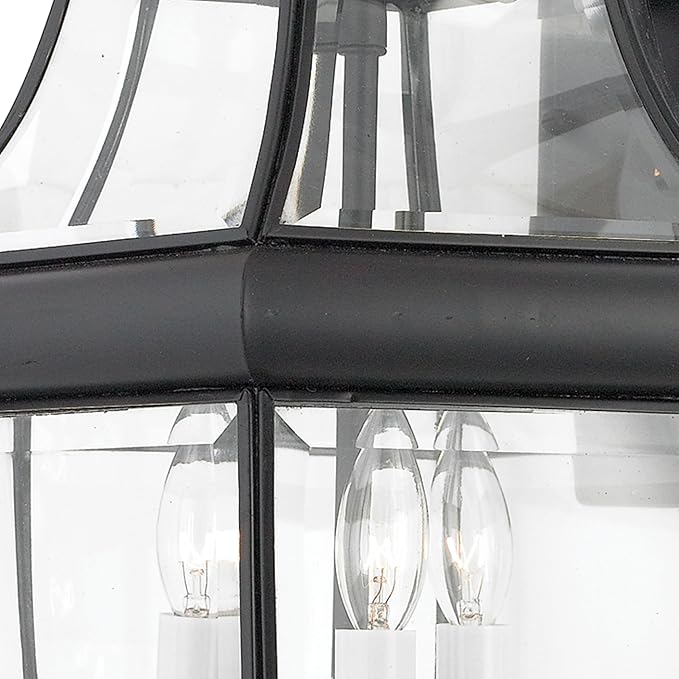 Quoizel Newbury Outdoor Wall Lantern, 23 Inch 3-Light Mystic Black Wall Sconce, French Country Exterior Wall Lantern Fixture, E12 Base, Clear Glass, Outside Lights for Patio, Porch, Garage or Yard
