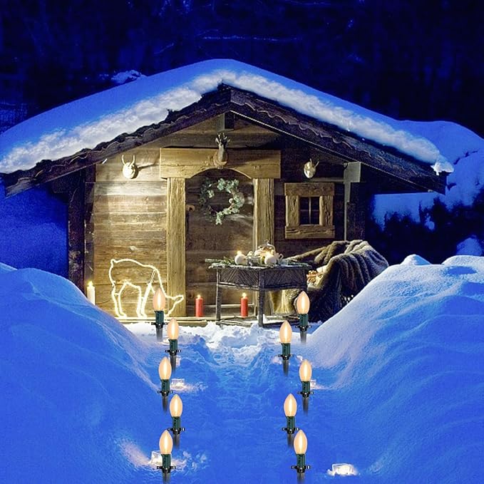 C9 Christmas String Lights Outdoor - 38FT Marker Stake Lights with 25 Clear LED Bulbs and 25 Stakes, Connectable | Lumora