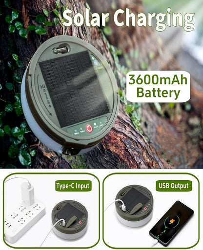Solar Camping String Lights, 39.4 FT Fairy String Light, 4 in 1 Portable Waterproof Camp Lamp with 8 Lighting Modes, Hanging Rechargeable Tent Lantern for Christmas Decorations Patio Party Essentials