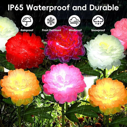 Aolyty Solar Peony Light, Outdoor Decoration Solar Stake Lights, 2 Pack IP65 Waterproof LED Landscape Light for Pathway Walkway Patio Lawn Garden (Red)