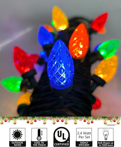25FT Vintage Christmas Lights Outdoor, C9 LED Multicolor String Light with 25 Shatterproof Strawberry Fairy Lights, Plug-in Christmas Tree Light for Outside Garden Roofline Patio Home Decor