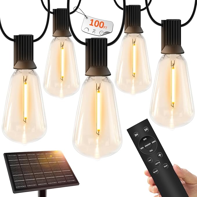 100 FT Solar String Lights Outdoor Waterproof with Remote & USB Port, Solar Power Patio Hanging Lights with Dimmer | Lumora