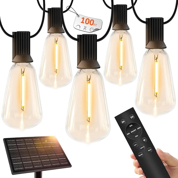 100 FT Solar String Lights Outdoor Waterproof with Remote & USB Port, Solar Power Patio Hanging Lights with Dimmer | Lumora